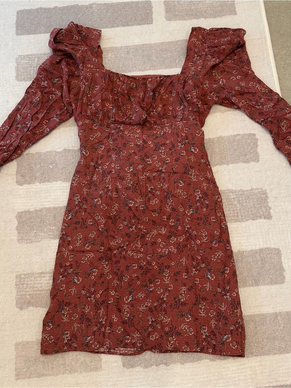 Women’s Rust Floral Square-Neck Dress